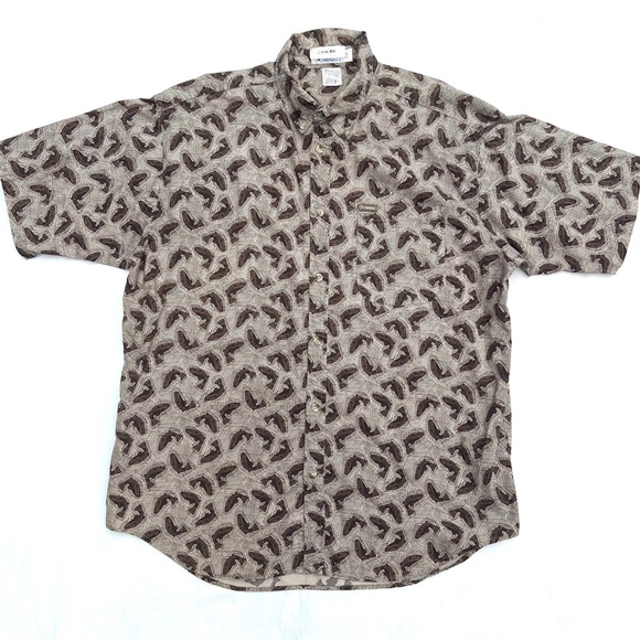 Columbia Vintage Cotton Button Down Fishermen's Short Sleeve Shirt Retro Large - Picture 1 of 7